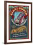 Santa Cruz, California - Giant Dipper Roller Coaster Vintage Sign-Lantern Press-Framed Art Print