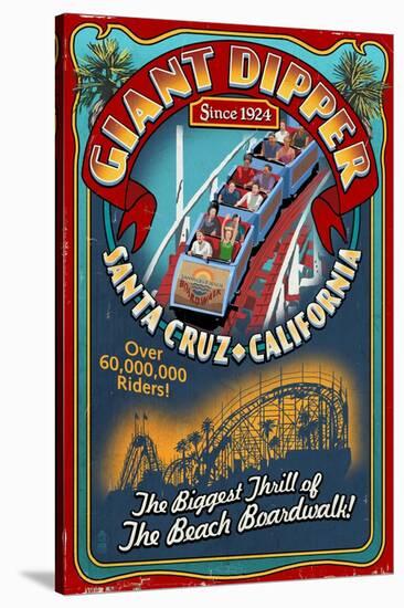 Santa Cruz, California - Giant Dipper Roller Coaster Vintage Sign-Lantern Press-Stretched Canvas