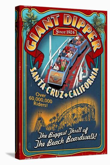 Santa Cruz, California - Giant Dipper Roller Coaster Vintage Sign-Lantern Press-Stretched Canvas