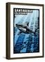 Santa Cruz, California - Great White Shark - Scratchboard-Lantern Press-Framed Art Print