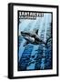 Santa Cruz, California - Great White Shark - Scratchboard-Lantern Press-Framed Art Print