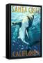 Santa Cruz, California - Great White Shark-Lantern Press-Framed Stretched Canvas