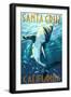 Santa Cruz, California - Great White Shark-Lantern Press-Framed Art Print