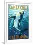 Santa Cruz, California - Great White Shark-Lantern Press-Framed Art Print