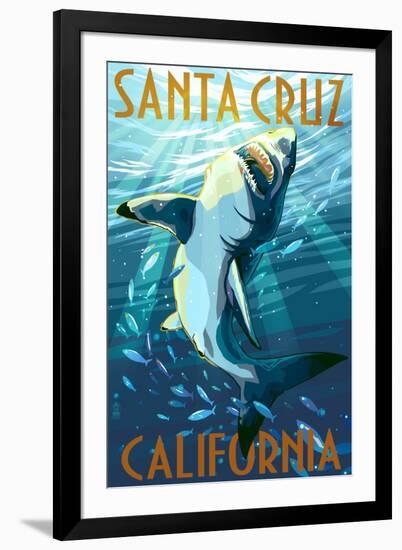 Santa Cruz, California - Great White Shark-Lantern Press-Framed Art Print