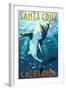 Santa Cruz, California - Great White Shark-Lantern Press-Framed Art Print