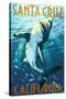 Santa Cruz, California - Great White Shark-Lantern Press-Stretched Canvas