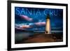 Santa Cruz, California - Lighthouse and Night Sky-Lantern Press-Framed Premium Giclee Print