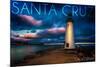 Santa Cruz, California - Lighthouse and Night Sky-Lantern Press-Mounted Premium Giclee Print