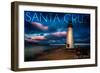 Santa Cruz, California - Lighthouse and Night Sky-Lantern Press-Framed Art Print