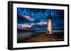 Santa Cruz, California - Lighthouse and Night Sky-Lantern Press-Framed Art Print