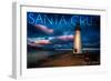 Santa Cruz, California - Lighthouse and Night Sky-Lantern Press-Framed Art Print