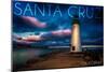 Santa Cruz, California - Lighthouse and Night Sky-Lantern Press-Mounted Art Print
