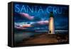 Santa Cruz, California - Lighthouse and Night Sky-Lantern Press-Framed Stretched Canvas