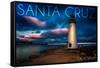 Santa Cruz, California - Lighthouse and Night Sky-Lantern Press-Framed Stretched Canvas