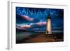 Santa Cruz, California - Lighthouse and Night Sky-Lantern Press-Framed Art Print