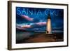 Santa Cruz, California - Lighthouse and Night Sky-Lantern Press-Framed Art Print
