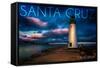 Santa Cruz, California - Lighthouse and Night Sky-Lantern Press-Framed Stretched Canvas