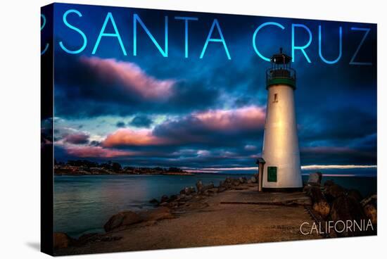 Santa Cruz, California - Lighthouse and Night Sky-Lantern Press-Stretched Canvas