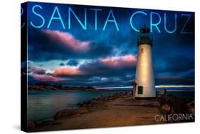 Santa Cruz, California - Lighthouse and Night Sky-Lantern Press-Stretched Canvas