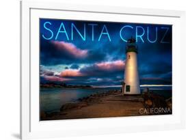 Santa Cruz, California - Lighthouse and Night Sky-Lantern Press-Framed Art Print