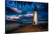 Santa Cruz, California - Lighthouse and Night Sky-Lantern Press-Stretched Canvas