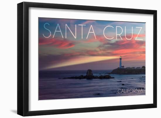 Santa Cruz, California - Lighthouse at Sunset-Lantern Press-Framed Art Print