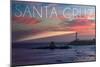 Santa Cruz, California - Lighthouse at Sunset-Lantern Press-Mounted Art Print