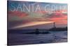 Santa Cruz, California - Lighthouse at Sunset-Lantern Press-Stretched Canvas