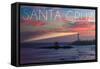 Santa Cruz, California - Lighthouse at Sunset-Lantern Press-Framed Stretched Canvas