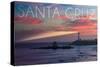 Santa Cruz, California - Lighthouse at Sunset-Lantern Press-Stretched Canvas