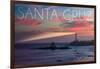 Santa Cruz, California - Lighthouse at Sunset-Lantern Press-Framed Art Print