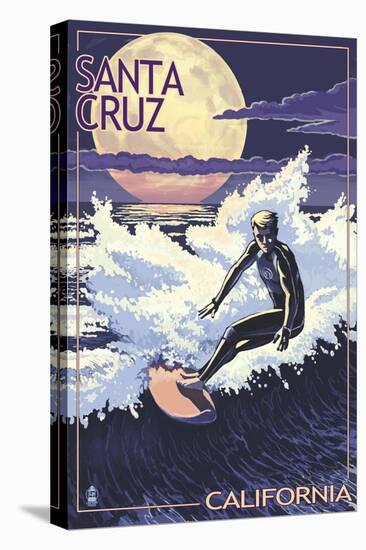 Santa Cruz, California - Night Surfer-Lantern Press-Stretched Canvas