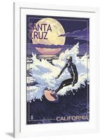Santa Cruz, California - Night Surfer-Lantern Press-Framed Art Print