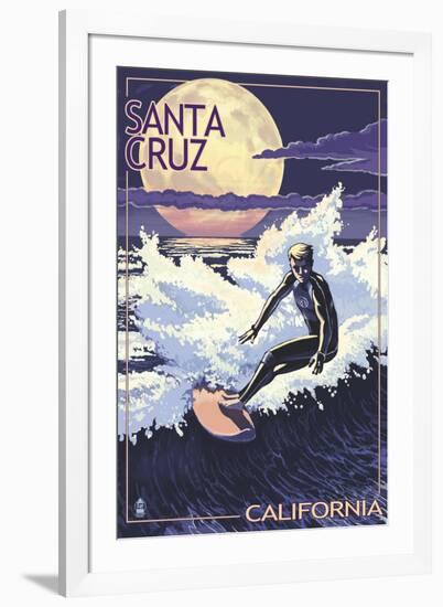 Santa Cruz, California - Night Surfer-Lantern Press-Framed Art Print