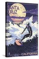 Santa Cruz, California - Night Surfer-Lantern Press-Stretched Canvas