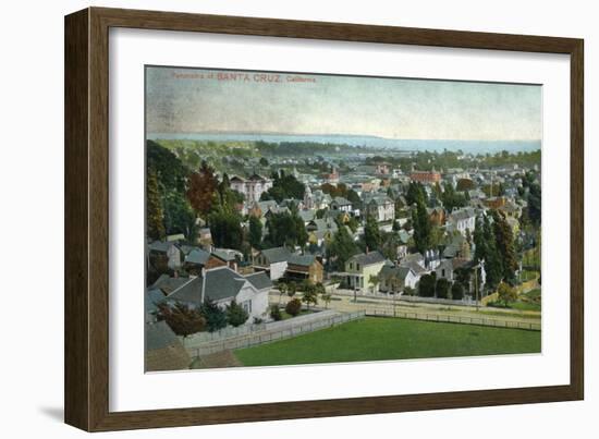 Santa Cruz, California - Panoramic View of Town-Lantern Press-Framed Art Print