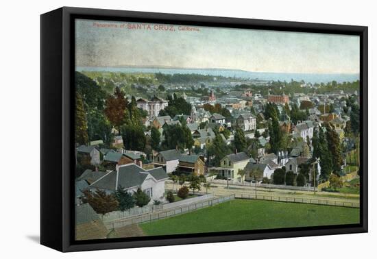 Santa Cruz, California - Panoramic View of Town-Lantern Press-Framed Stretched Canvas