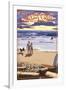 Santa Cruz, California - Pleasure Point Sunset Beach Scene-Lantern Press-Framed Art Print