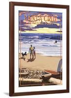 Santa Cruz, California - Pleasure Point Sunset Beach Scene-Lantern Press-Framed Art Print