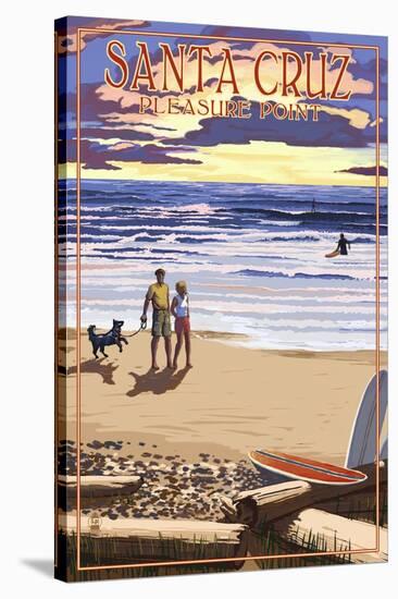 Santa Cruz, California - Pleasure Point Sunset Beach Scene-Lantern Press-Stretched Canvas