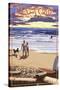 Santa Cruz, California - Pleasure Point Sunset Beach Scene-Lantern Press-Stretched Canvas