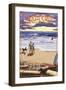 Santa Cruz, California - Pleasure Point Sunset Beach Scene-Lantern Press-Framed Art Print