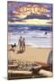 Santa Cruz, California - Pleasure Point Sunset Beach Scene-Lantern Press-Mounted Art Print