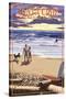 Santa Cruz, California - Pleasure Point Sunset Beach Scene-Lantern Press-Stretched Canvas