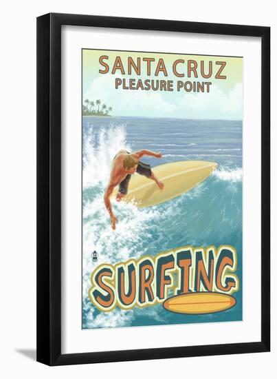 Santa Cruz, California - Pleasure Point Surfer Scene-Lantern Press-Framed Art Print