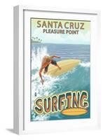 Santa Cruz, California - Pleasure Point Surfer Scene-Lantern Press-Framed Art Print