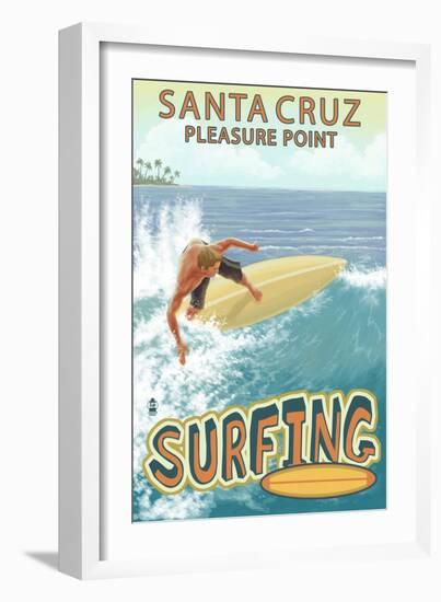 Santa Cruz, California - Pleasure Point Surfer Scene-Lantern Press-Framed Art Print