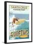 Santa Cruz, California - Pleasure Point Surfer Scene-Lantern Press-Framed Art Print