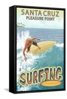 Santa Cruz, California - Pleasure Point Surfer Scene-Lantern Press-Framed Stretched Canvas
